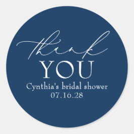 Adesivo Redondo Navy Blue Elegant Script Modern Thank You 