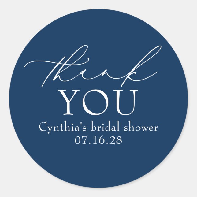 Adesivo Redondo Navy Blue Elegant Script Modern Thank You  (Frente)