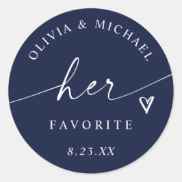 Adesivo Redondo Navy Blue Her Favorite Script Wedding Treat Bag