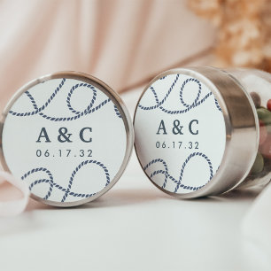 Adesivo Redondo Navy e Branco Monograma de Casamento Nobre