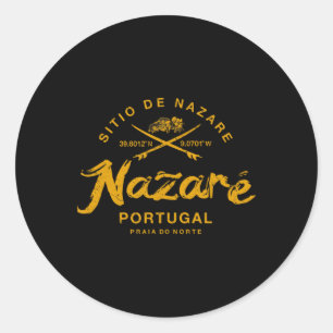 Adesivo Redondo Nazaré Portugal Surf Vintage Retro