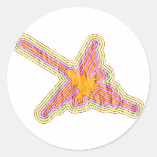 Adesivo Redondo Nazca Lines Hummingbird com efeito de papel rugoso