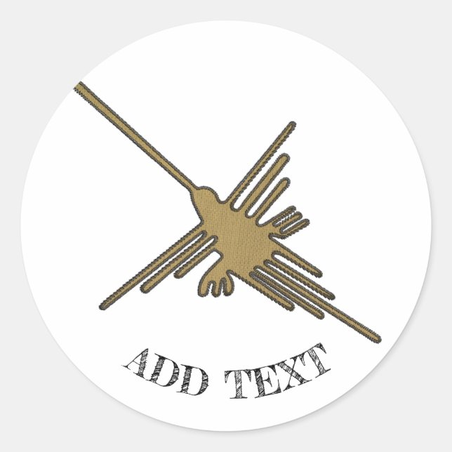 Adesivo Redondo Nazca Lines Hummingbird Faux Embroiderme Impressão (Frente)