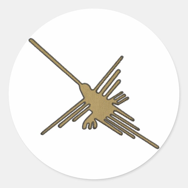 Adesivo Redondo Nazca Lines Hummingbird Faux Embroiderme Impressão (Frente)