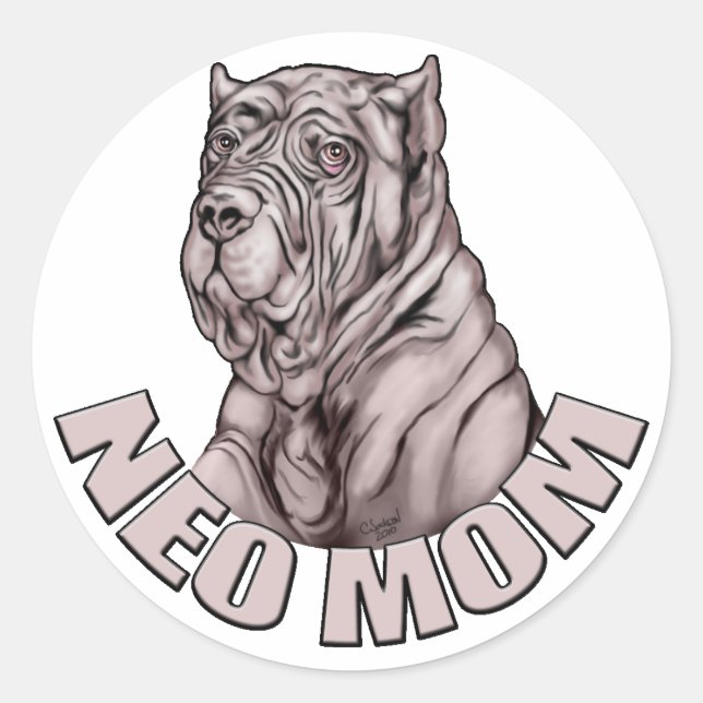 Adesivo Redondo Neapolitan Mastiff Mãe Preta (Frente)