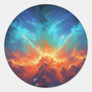 Adesivo Redondo Nebulosa Cósmica Arte de Galáxia Abstrata Espacial