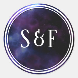 Adesivo Redondo Nebulosa Espacial Galáxia Roxa Monograma Envelope 