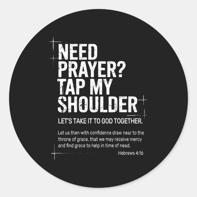 Adesivo Redondo Need Prayer Tap My Shoulder Bible Verse Christian  (Frente)