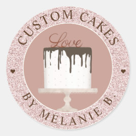Adesivo Redondo Negócio de Bolo de Cristal Rosa Torta de Chocolate