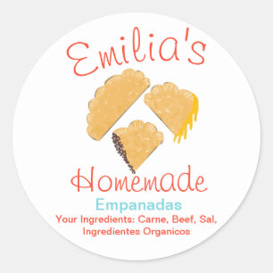 Adesivo Redondo Negócio de Empanadas Caseiras Arte Desenhada à Mão