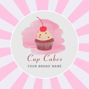 Adesivo Redondo Negócio moderno de cupcake rosa