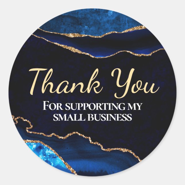 Adesivo Redondo Negócios de agitação com brilho Dourado e azul de  (Frente)