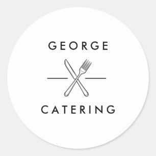 Adesivo Redondo Negócios de Catering com Logotipo de Faca e Garfo