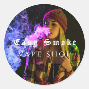 Adesivo Redondo Negócios de Loja de Vape para Meninas Fumam