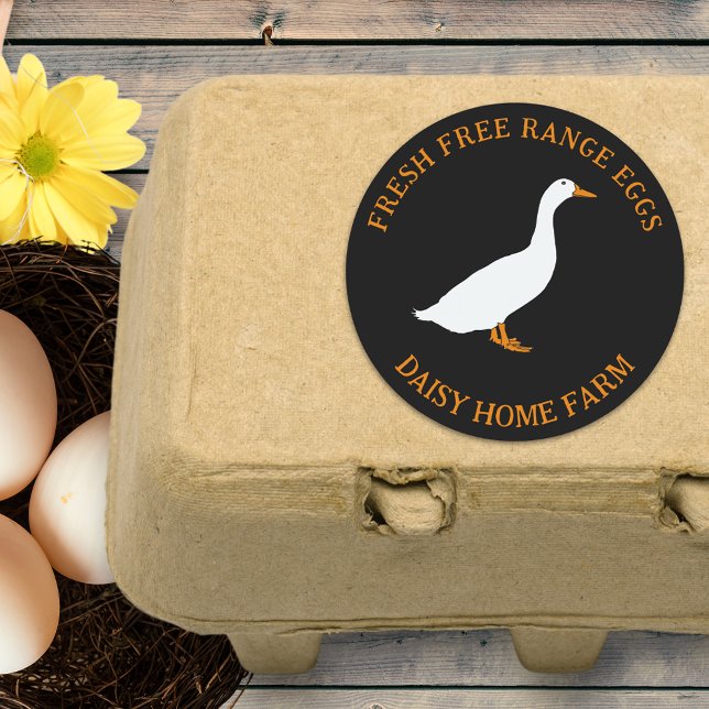 Adesivo Redondo Negócios de Ovos de Pato Fresco (Fresh free range duck egg box stickers with personalized small business name and cute duck )