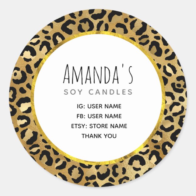 Adesivo Redondo Negócios de Padrão de Impressão Leopard Selvagem e (Frente)