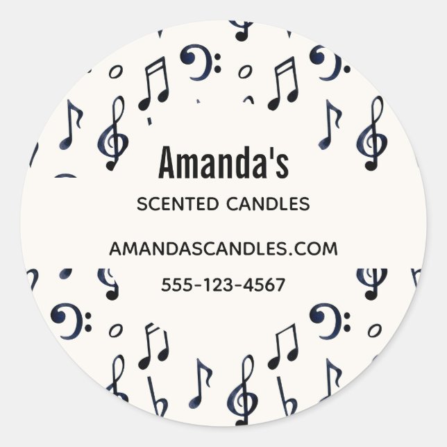 Adesivo Redondo Negócios de Padrão de Notas Musicais (Frente)