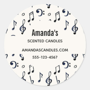 Adesivo Redondo Negócios de Padrão de Notas Musicais