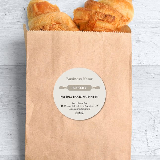 Adesivo Redondo Negócios de Pin Rolling Moderno (Modern Rolling Pin Bakery Business Classic Round Sticker)