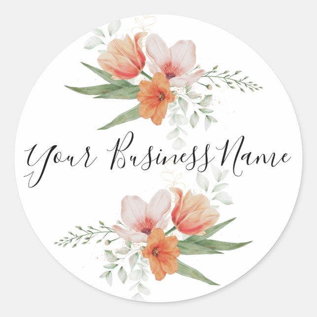 Adesivo Redondo Negócios Florais De Aquarela Chic Feminine (Frente)