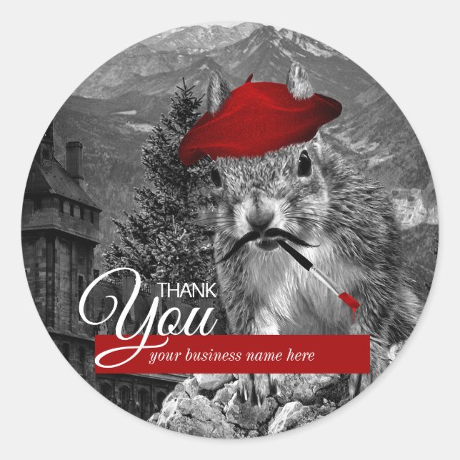 Adesivo Redondo Negócios Obrigado Artista Engraçado do Esquilo (Frente)