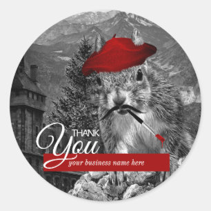 Adesivo Redondo Negócios Obrigado Artista Engraçado do Esquilo