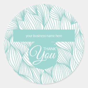 Adesivo Redondo Negócios Obrigado Botânica Azul e Branco Suave