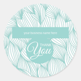 Adesivo Redondo Negócios Obrigado Botânica Azul e Branco Suave