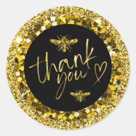 Adesivo Redondo Negócios Obrigado Elegante Preto e Dourado