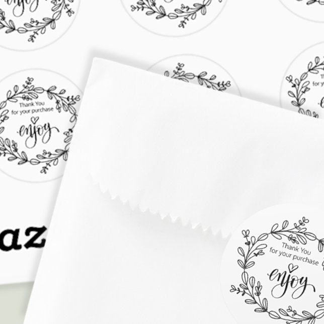 Adesivo Redondo Negócios Obrigado Marcha Negro e Branco (Criador carregado)