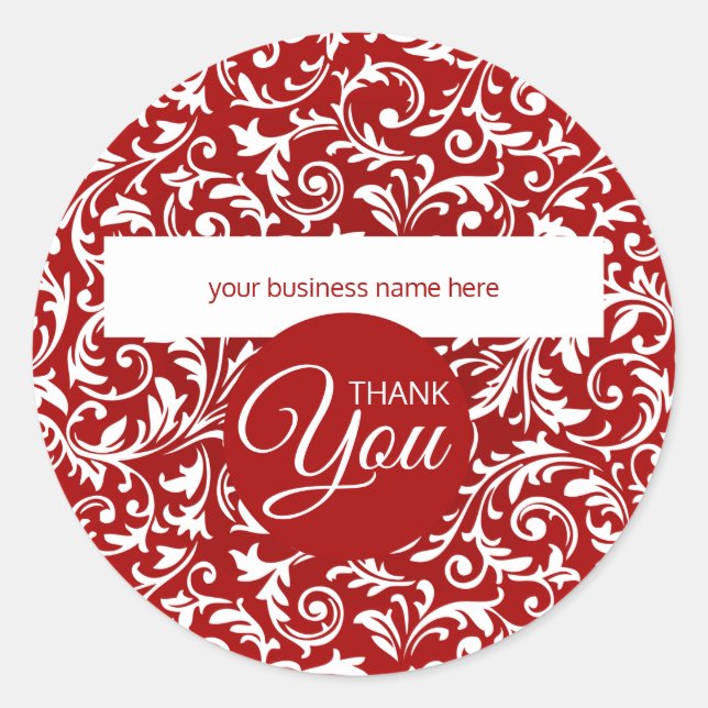 Adesivo Redondo Negócios Obrigado Red and White Bontanic (Frente)