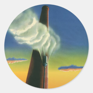 Adesivo Redondo Negócios Vintage, Fábrica de Apito a Vapor ao Nasc