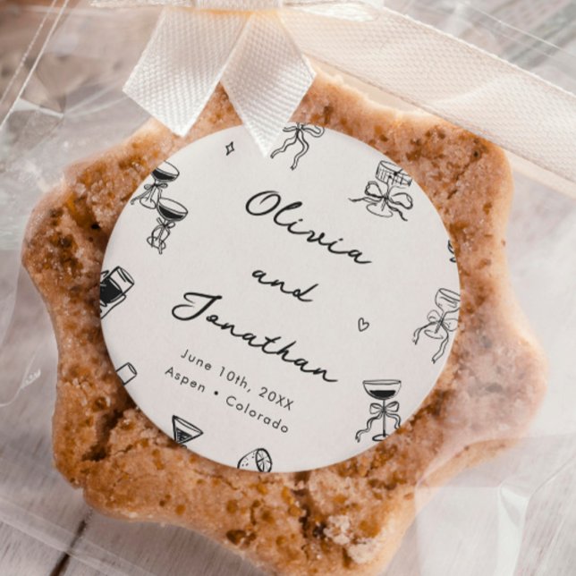 Adesivo Redondo Negra e Branca Desenhando Casamento Quirky (Criador carregado)