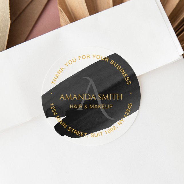 Adesivo Redondo Negra e Dourada Arte Moderna Elegante (Criador carregado)