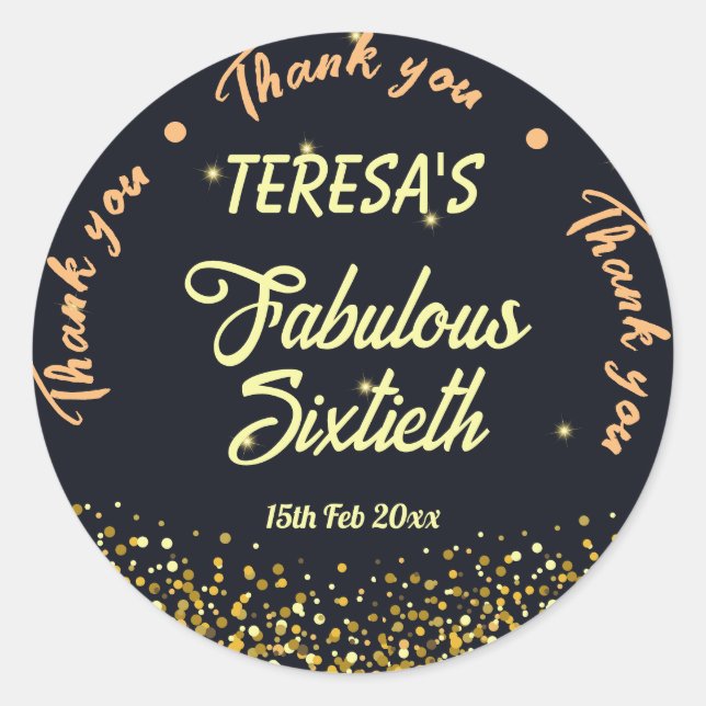 Adesivo Redondo Negra, ouro e fabuloso aniversário de 60 anos (Frente)