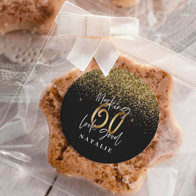 Adesivo Redondo Negra-reluzente moderna e 60 anos (Criador carregado)