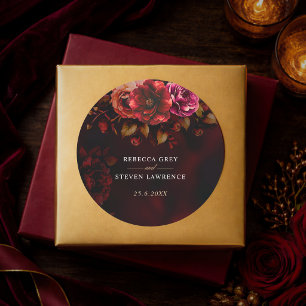 Adesivo Redondo Negra-vermelha-esbelta floral romântica de casamen