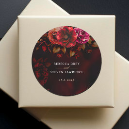 Adesivo Redondo Negra-vermelha-esbelta floral romântica de casamen