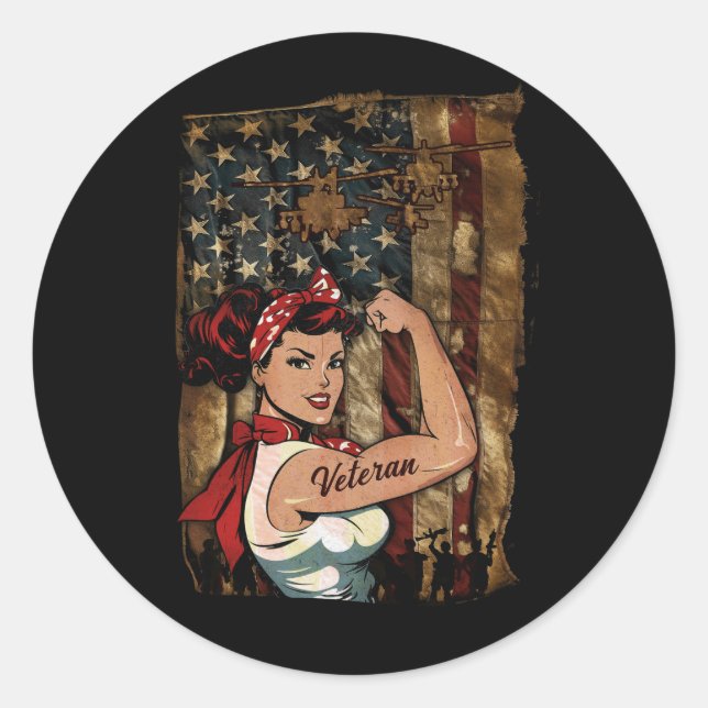 Adesivo Redondo Negra Veteran Forte Mulher Americana Africana (Frente)