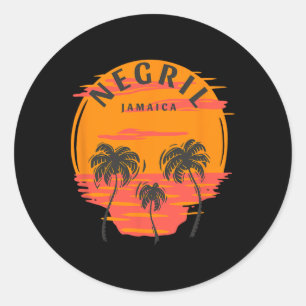 Adesivo Redondo Negril Jamaica Palmeiras Por do Sol Crânio Praia F