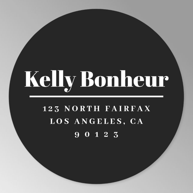 Adesivo Redondo Negrito Moderno Endereço de Devolução Preto e Bran (Criador carregado)