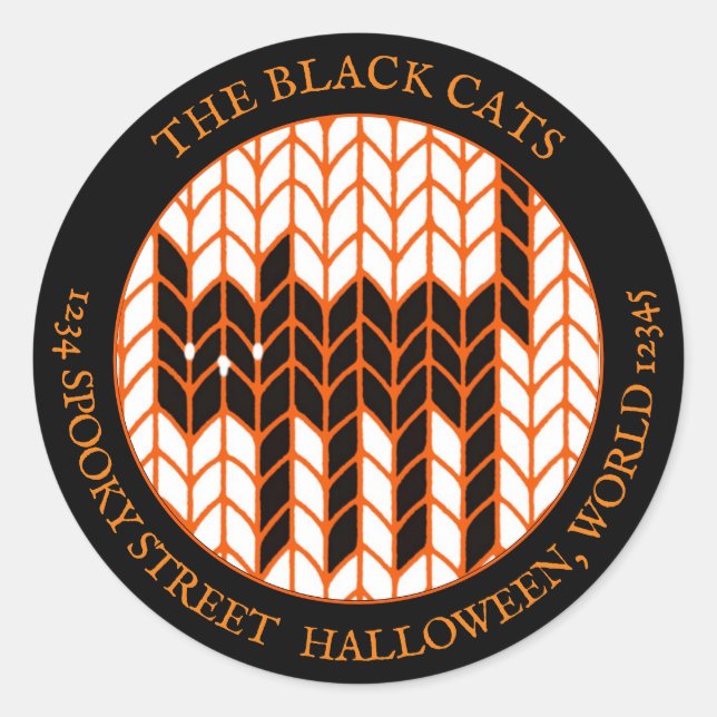 Adesivo Redondo NEGRO CAT KNIT Grandes Rótulos de Endereços Redond (Frente)