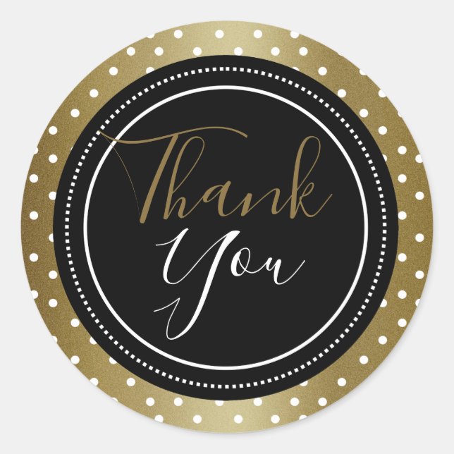 Adesivo Redondo Negro Clássico E Dourado Obrigado (Frente)