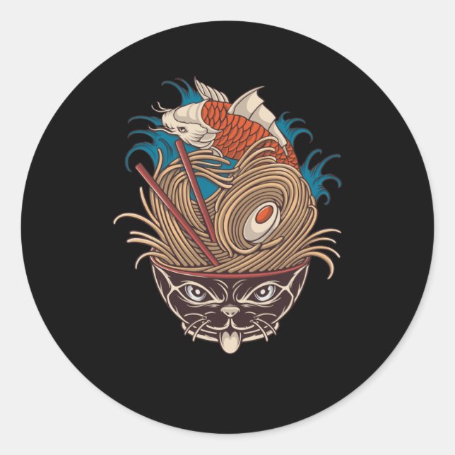 Adesivo Redondo Neko Ramen (Frente)
