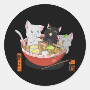 Adesivo Redondo Neko Ramen cat