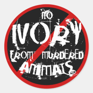 ADESIVO REDONDO NENHUM MARFIM DE ANIMAIS ASSASSINADOS