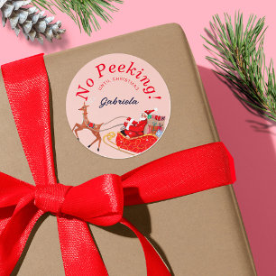 Adesivo Redondo Nenhum Vislumbre Rosa Trenó do Papai Noel de Natal