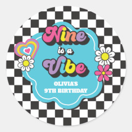 Adesivo Redondo Neon 90s Retro Nove é um Vibe 9º aniversário