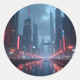 Adesivo Redondo Neon Amanhã – Paisagem Urbana Cyberpunk Clássica R