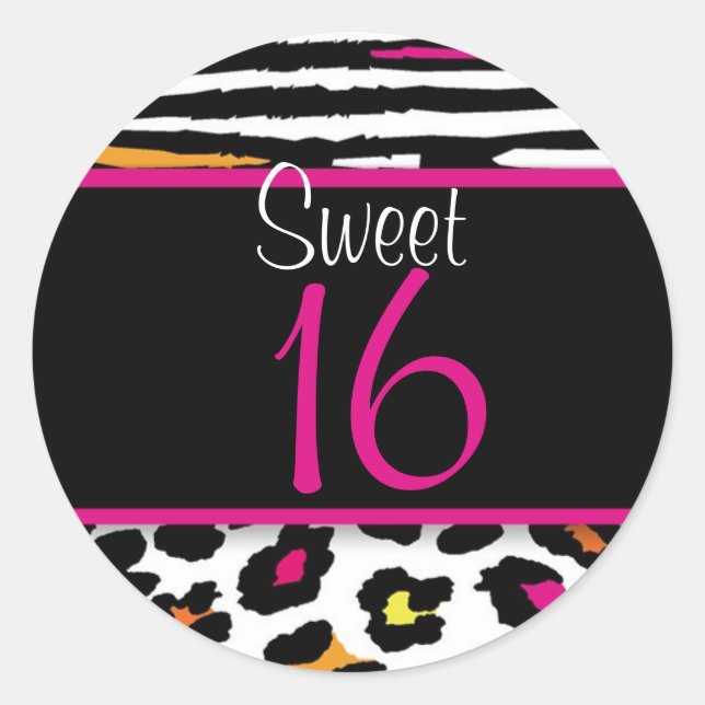 Adesivo Redondo Neon Animal Print Sweet 16 Correspondente Sticker (Frente)